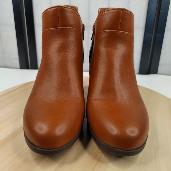 Giani Bernini Abalina Brown Cognac Faux Leather Stacked Heel Booties Women US 9M - Picture 3 of 14